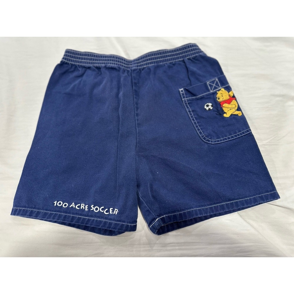 VTG 90s Disney Pooh Kids Embroidered 100 Acre Soccer Blue Elastic Waist Shorts